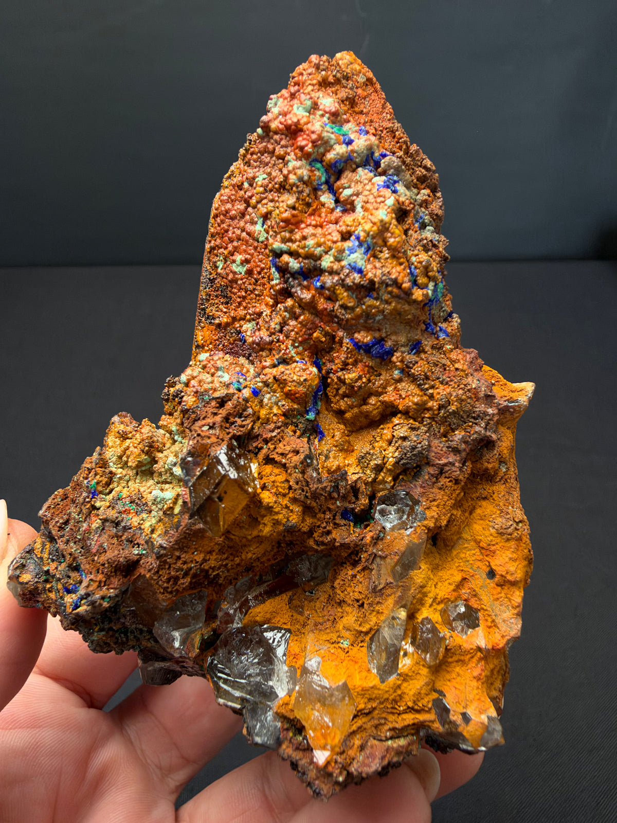 Quartz with Goethite & Secondary Copper Minerals, M'Sissia, Morocco