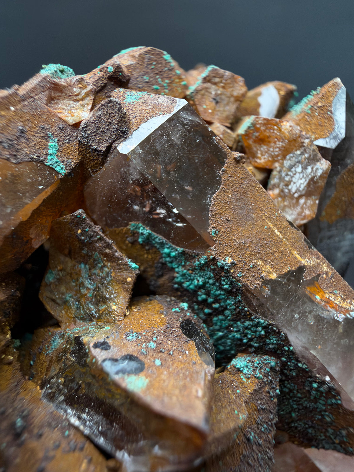 Quartz with Goethite & Secondary Copper Minerals, M'Sissia, Morocco
