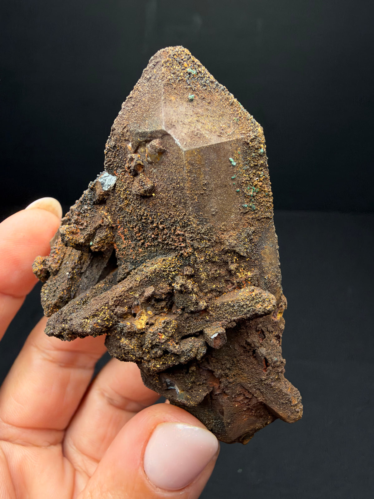 Quartz with Goethite & Secondary Copper Minerals, M'Sissia, Morocco