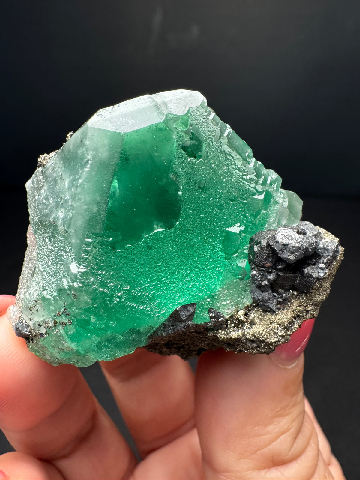 Fluorite with Pyrite, Geocronite-Jordanite, Milpo Mine, Peru