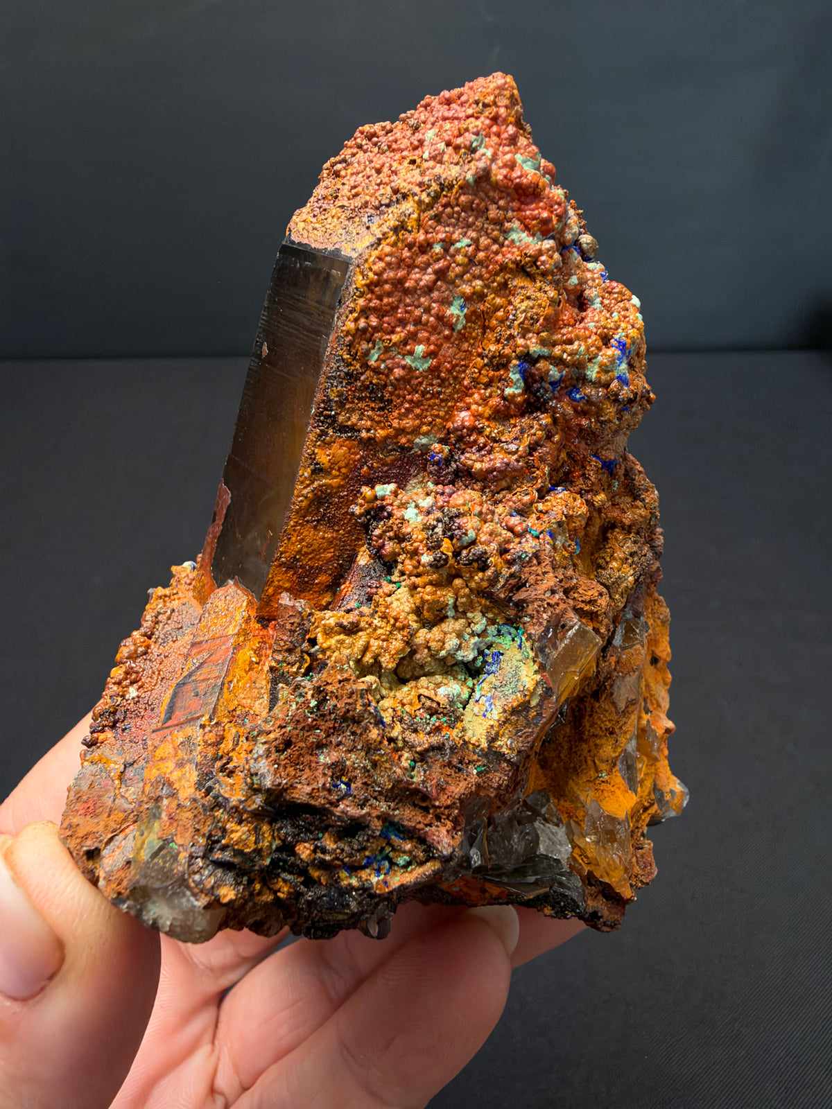 Quartz with Goethite & Secondary Copper Minerals, M'Sissia, Morocco