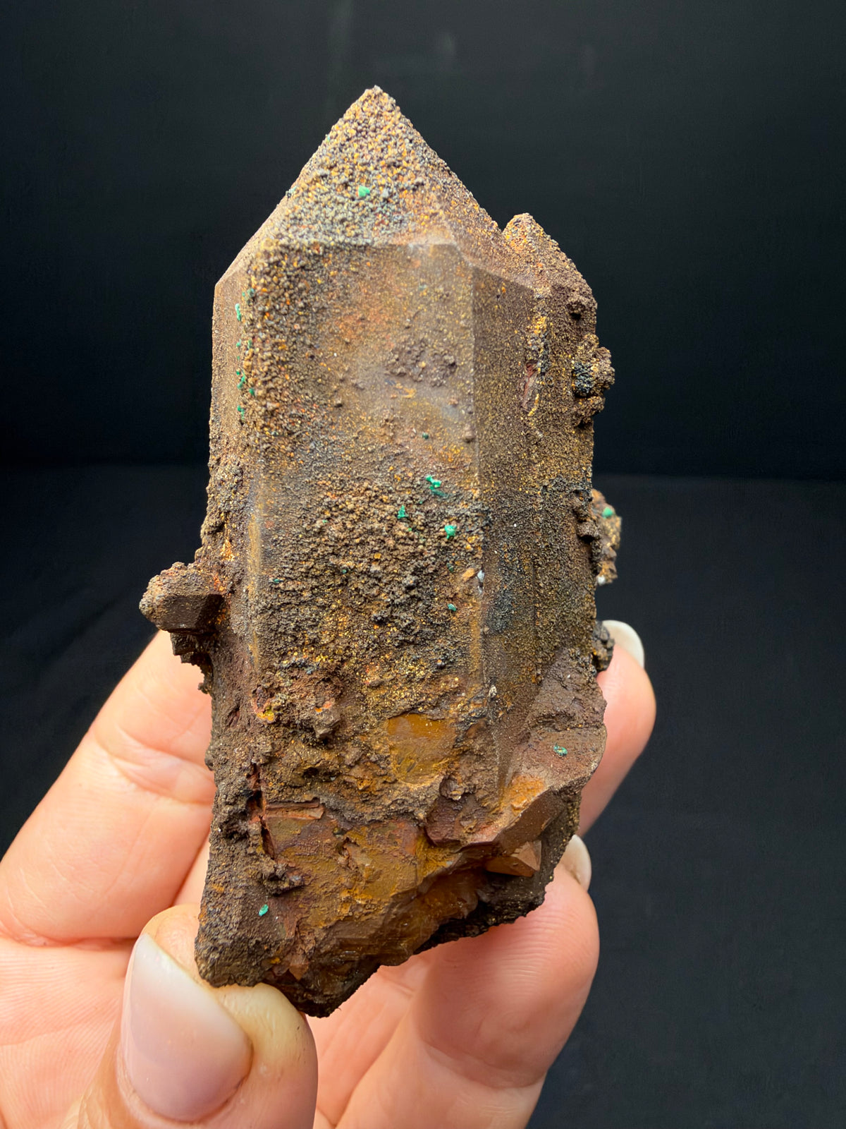 Quartz with Goethite & Secondary Copper Minerals, M'Sissia, Morocco