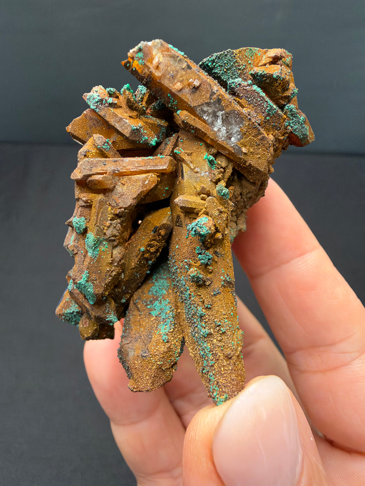 Quartz with Goethite & Secondary Copper Minerals, M'Sissia, Morocco