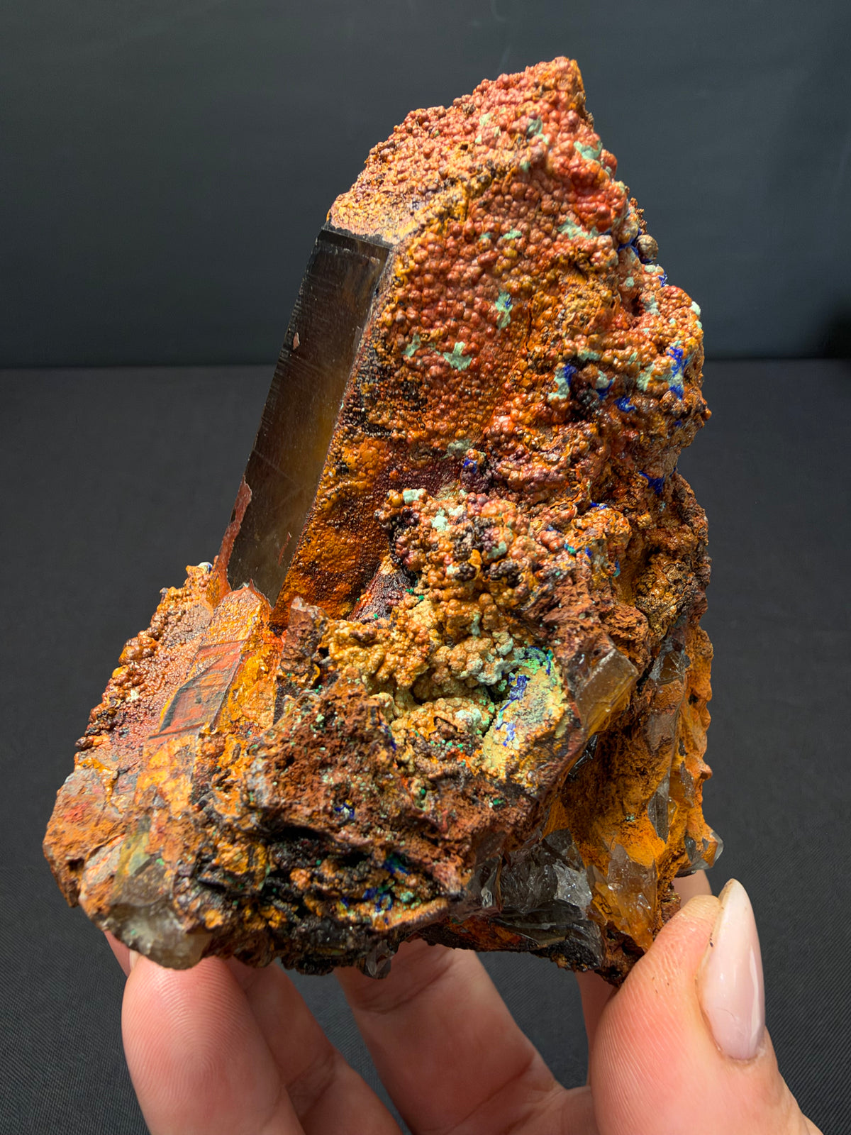 Quartz with Goethite & Secondary Copper Minerals, M'Sissia, Morocco