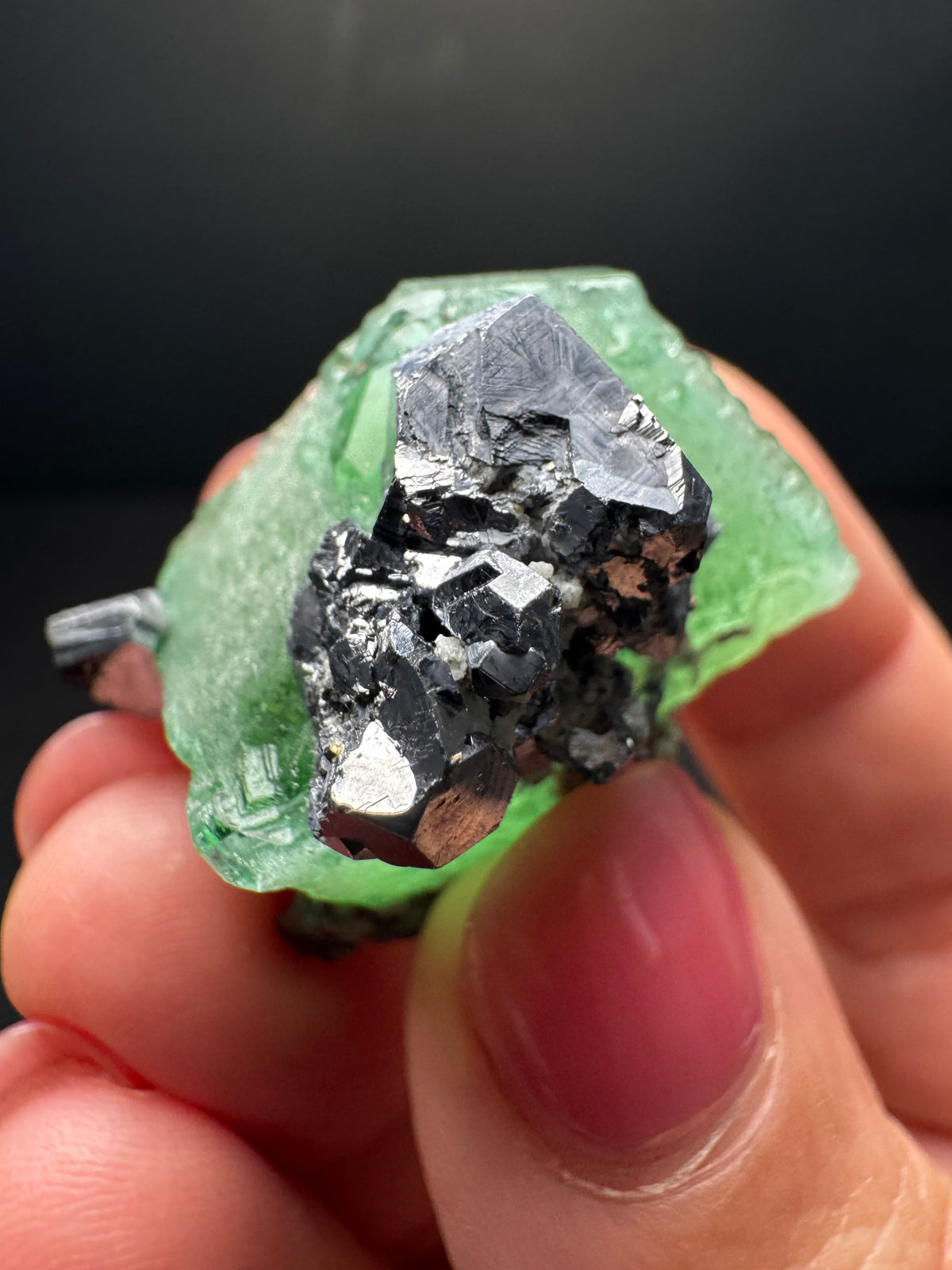 Fluorite with Geocronite-Jordanite, Milpo Mine, Peru