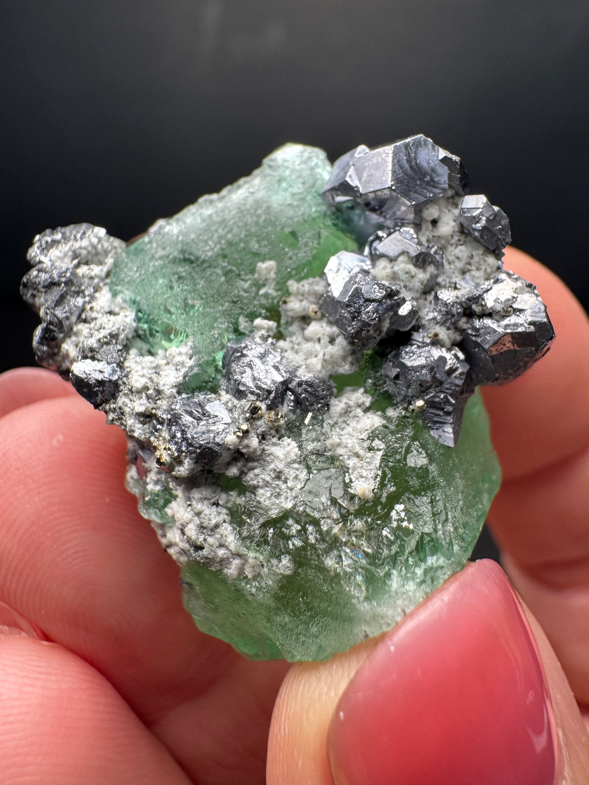 Fluorite with Geocronite-Jordanite, Milpo Mine, Peru