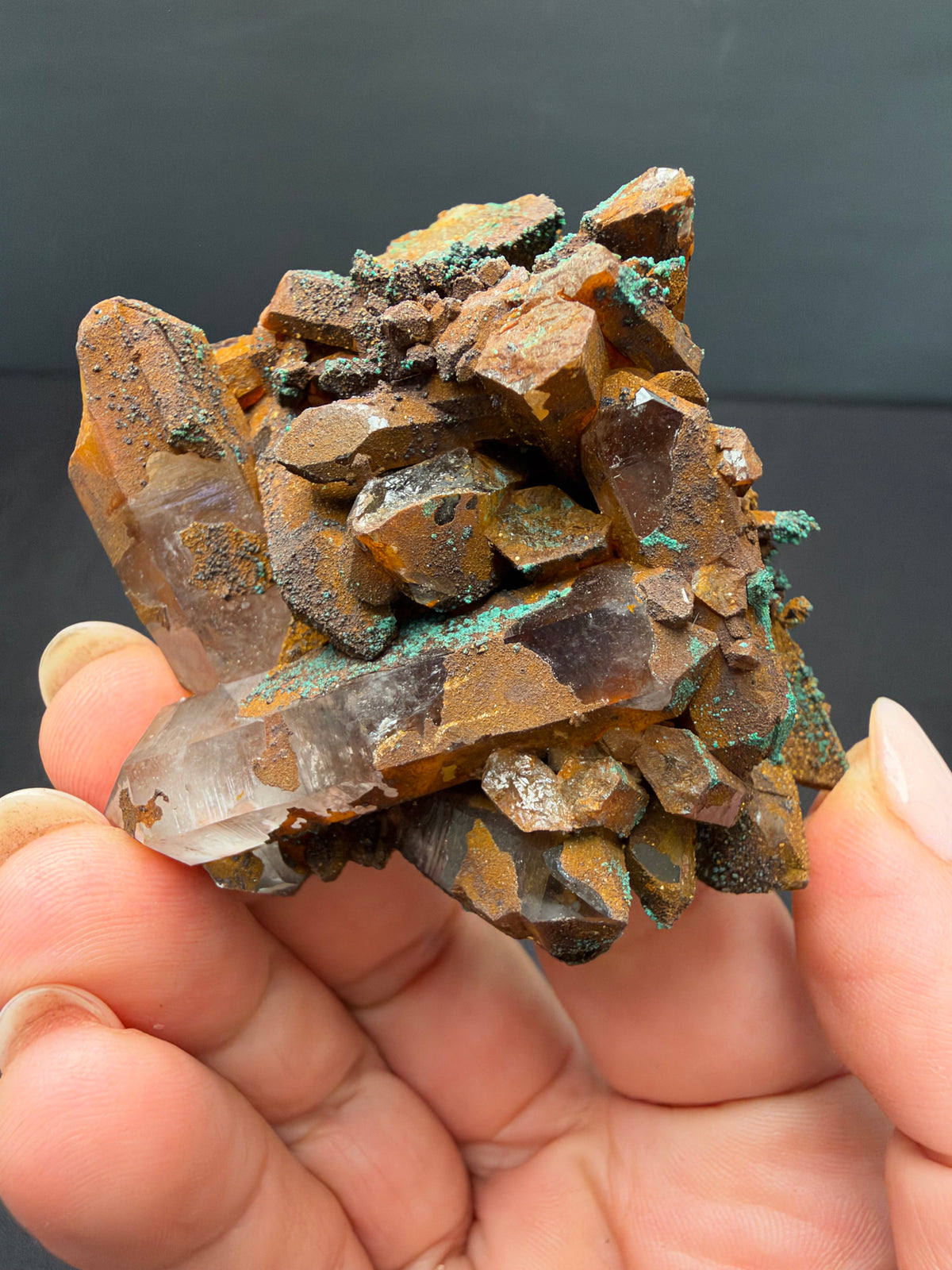 Quartz with Goethite & Secondary Copper Minerals, M'Sissia, Morocco