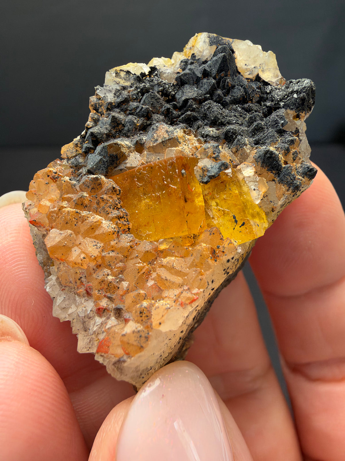 Fluorite with Quartz & Goethite, Sidi Said, Morocco