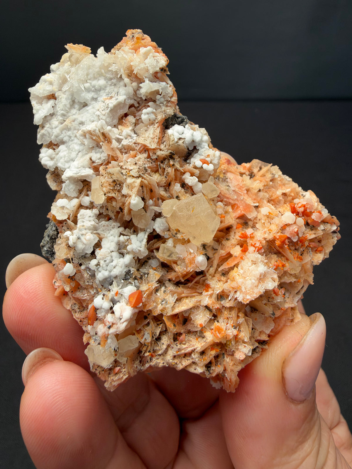 Baryte, Wulfenite, Fluorite & Chalcedony, Mibladen, Morocco