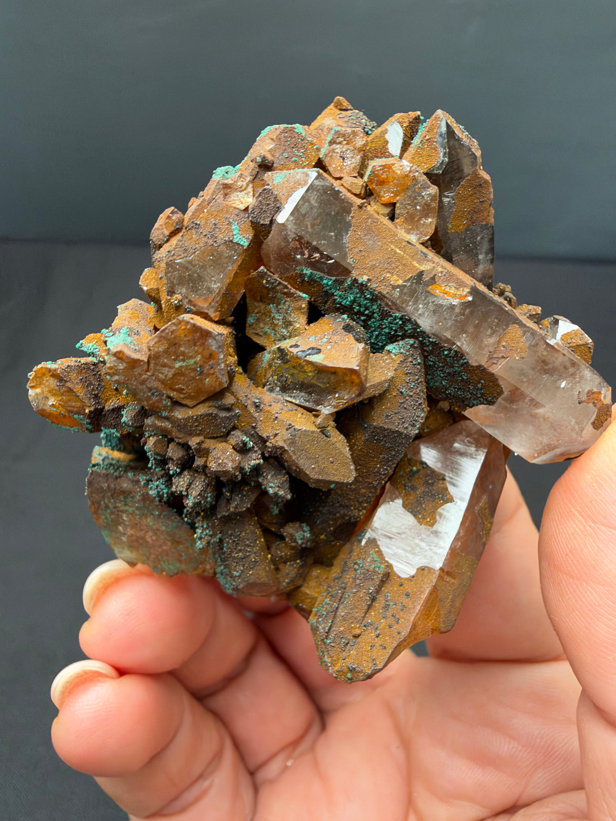 Quartz with Goethite & Secondary Copper Minerals, M'Sissia, Morocco