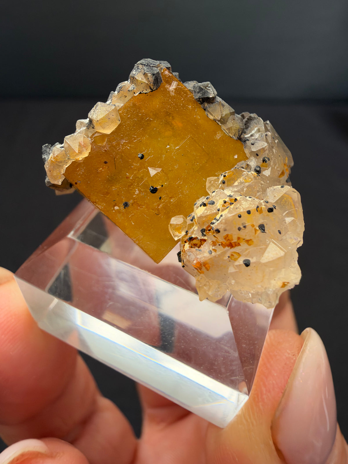 Fluorite with Quartz & Goethite, Sidi Said, Morocco