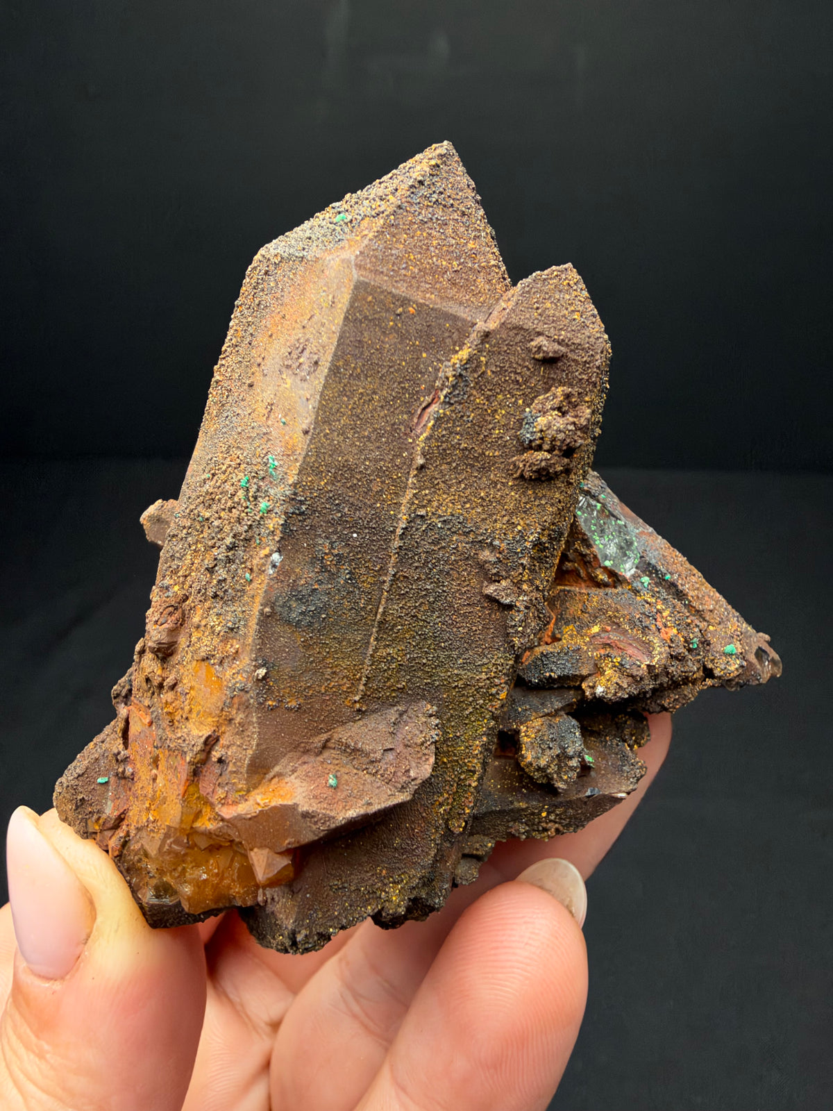 Quartz with Goethite & Secondary Copper Minerals, M'Sissia, Morocco