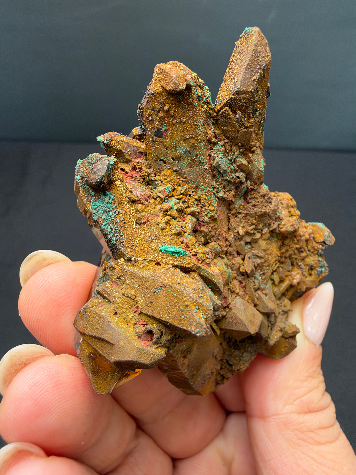 Quartz with Goethite & Secondary Copper Minerals, M'Sissia, Morocco