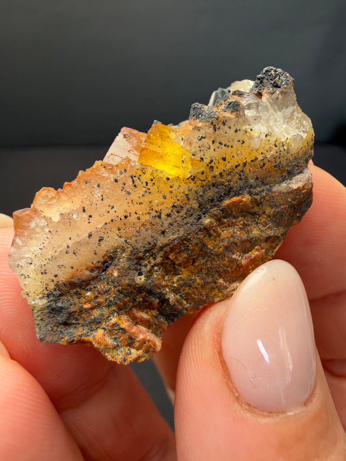 Fluorite with Quartz & Goethite, Sidi Said, Morocco