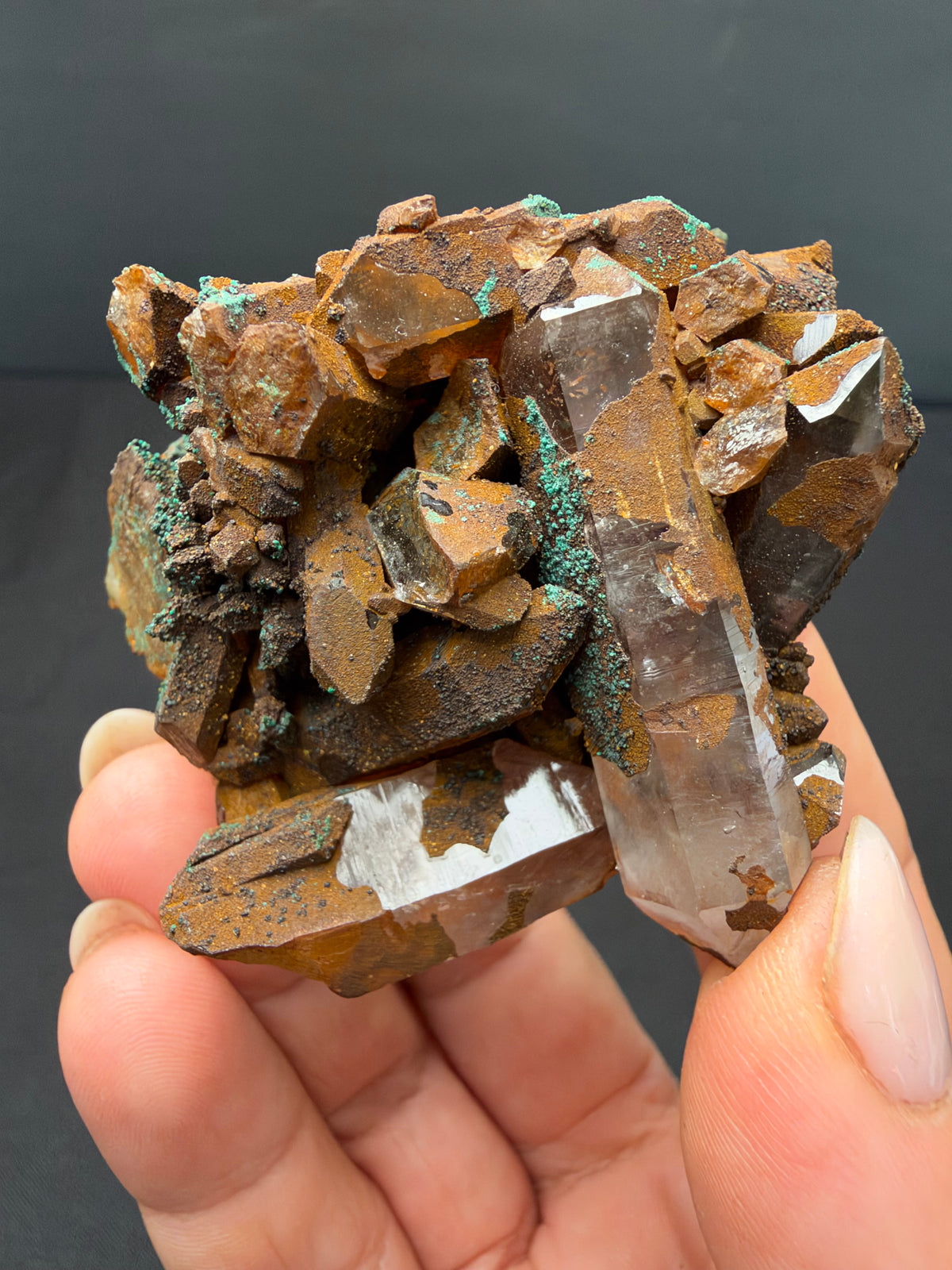 Quartz with Goethite & Secondary Copper Minerals, M'Sissia, Morocco
