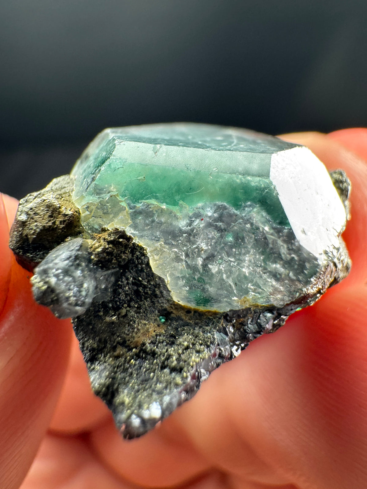 Fluorite mini with Pyrite, Geocronite-Jordanite, Milpo Mine, Peru