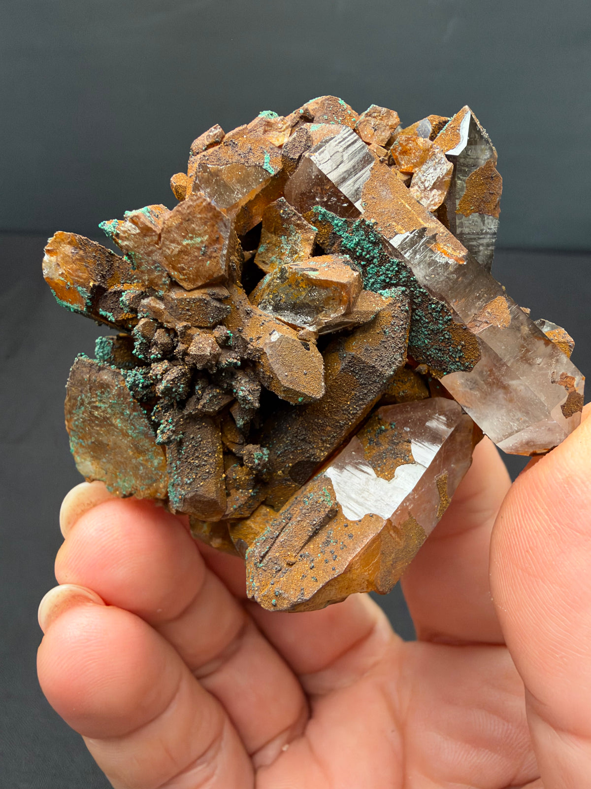 Quartz with Goethite & Secondary Copper Minerals, M'Sissia, Morocco