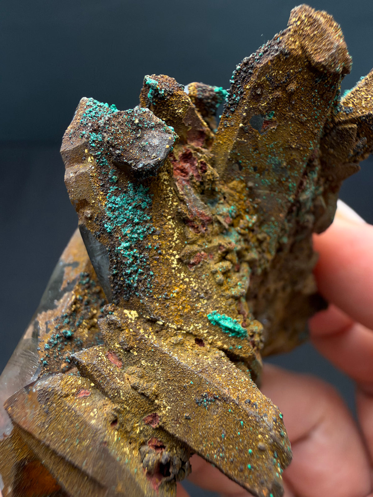 Quartz with Goethite & Secondary Copper Minerals, M'Sissia, Morocco