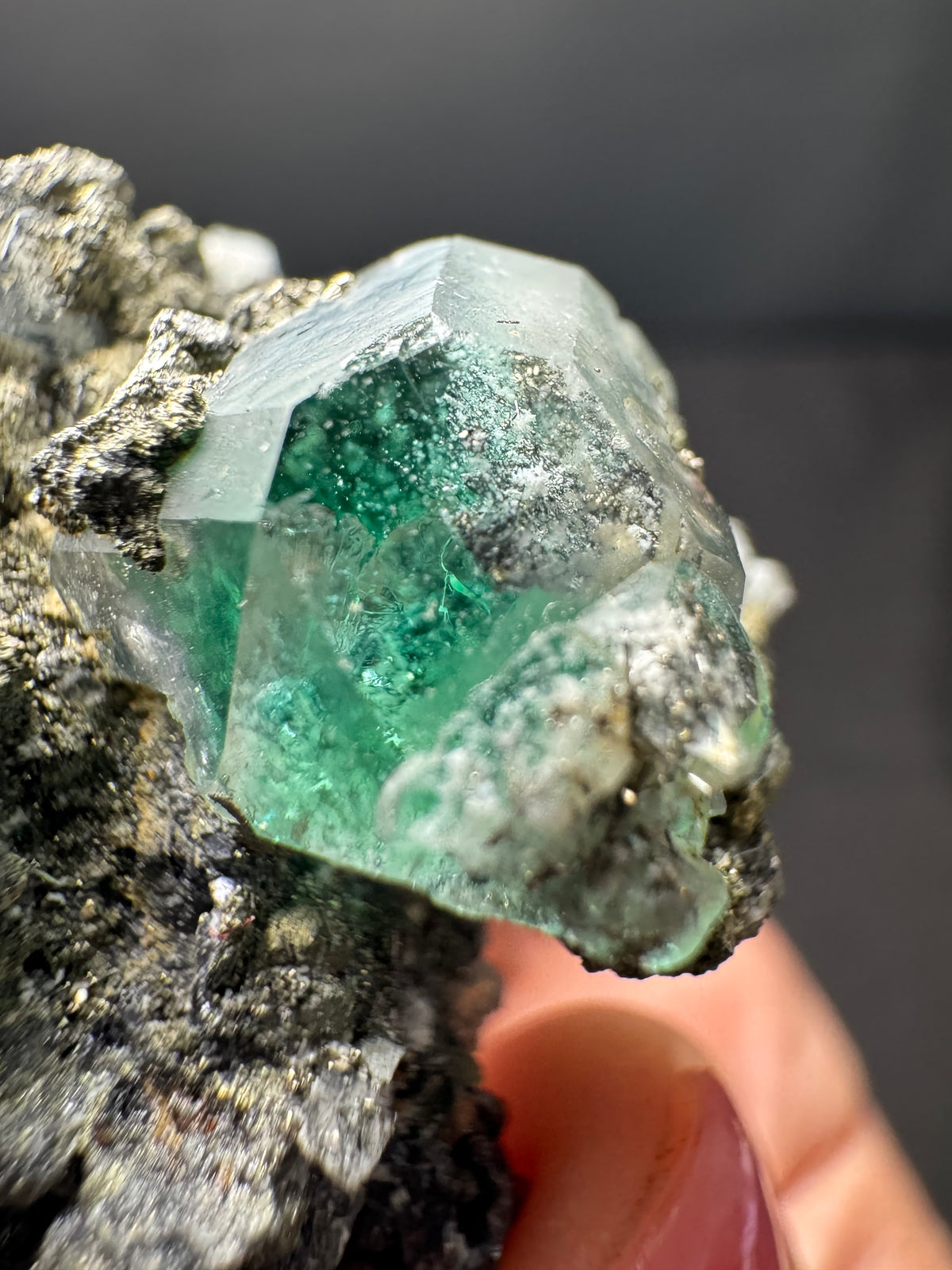 Fluorite with Geocronite-Jordanite, Pyrite, Milpo Mine, Peru