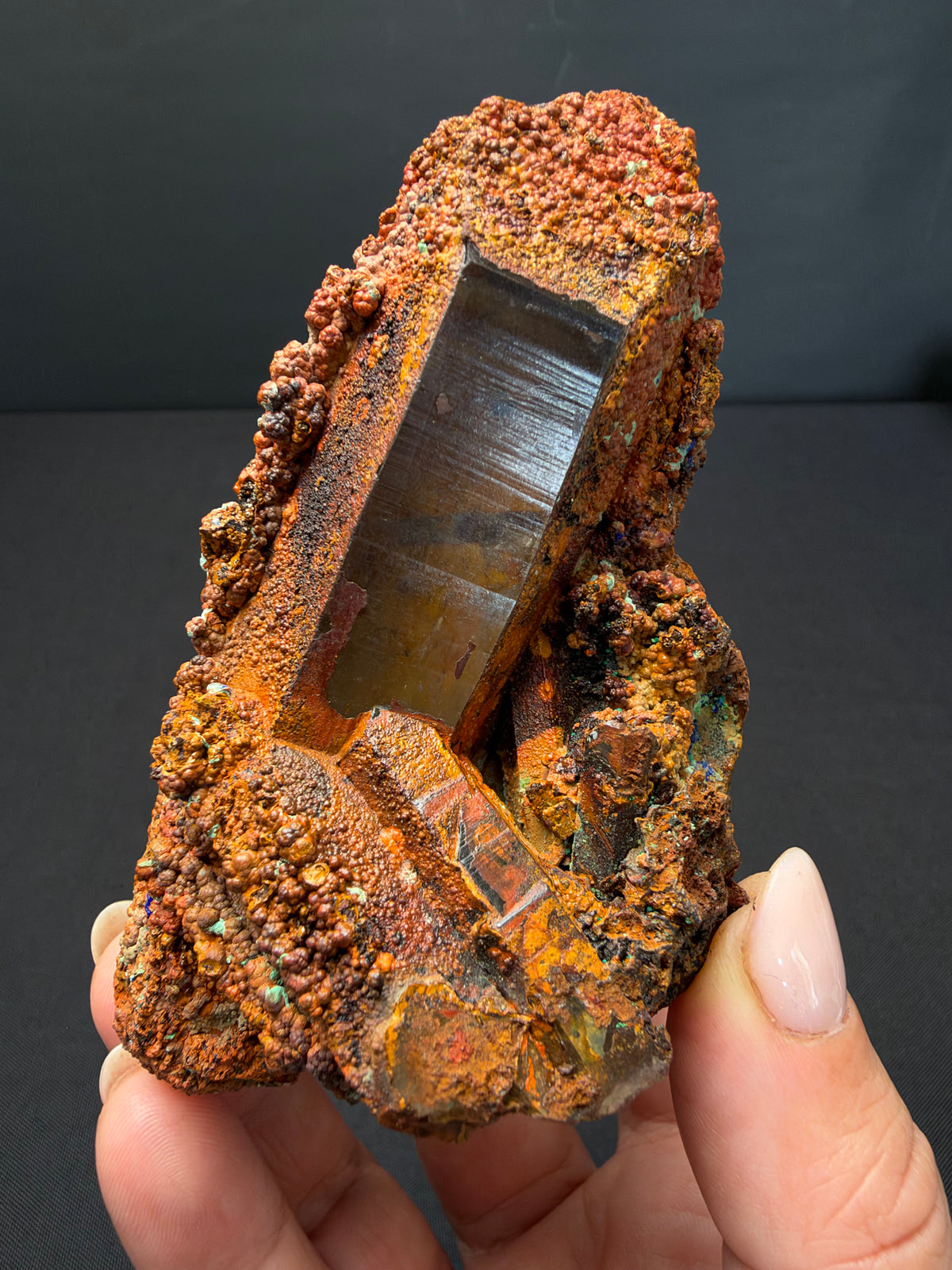Quartz with Goethite & Secondary Copper Minerals, M'Sissia, Morocco