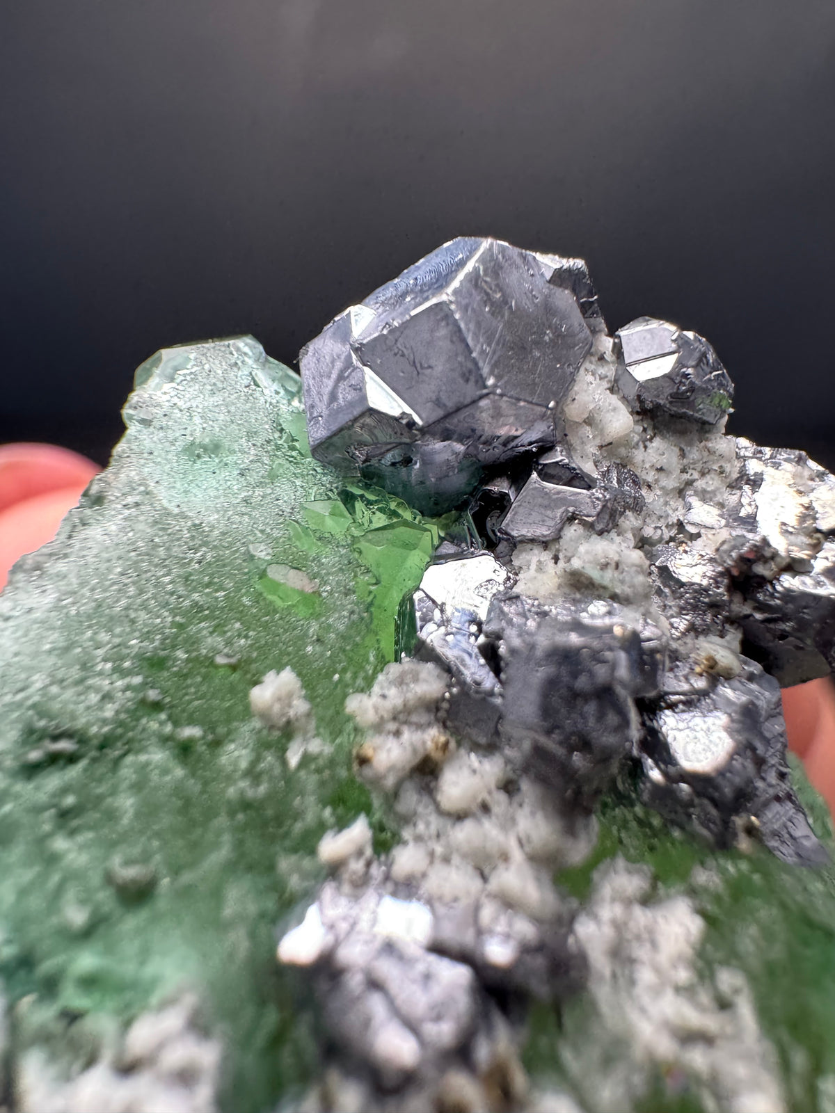 Fluorite with Geocronite-Jordanite, Milpo Mine, Peru