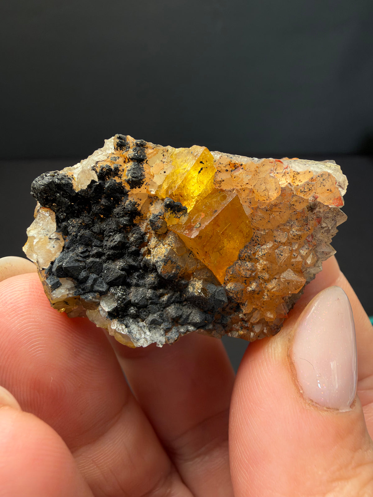 Fluorite with Quartz & Goethite, Sidi Said, Morocco