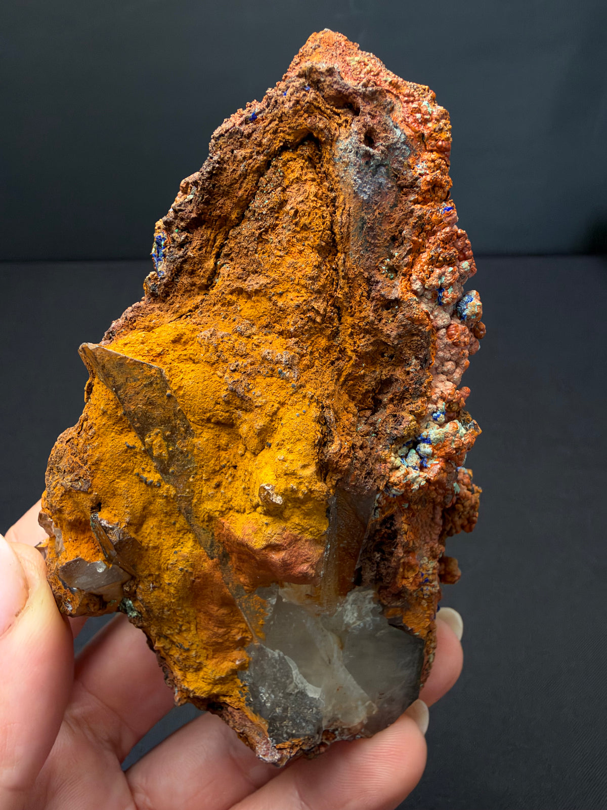 Quartz with Goethite & Secondary Copper Minerals, M'Sissia, Morocco