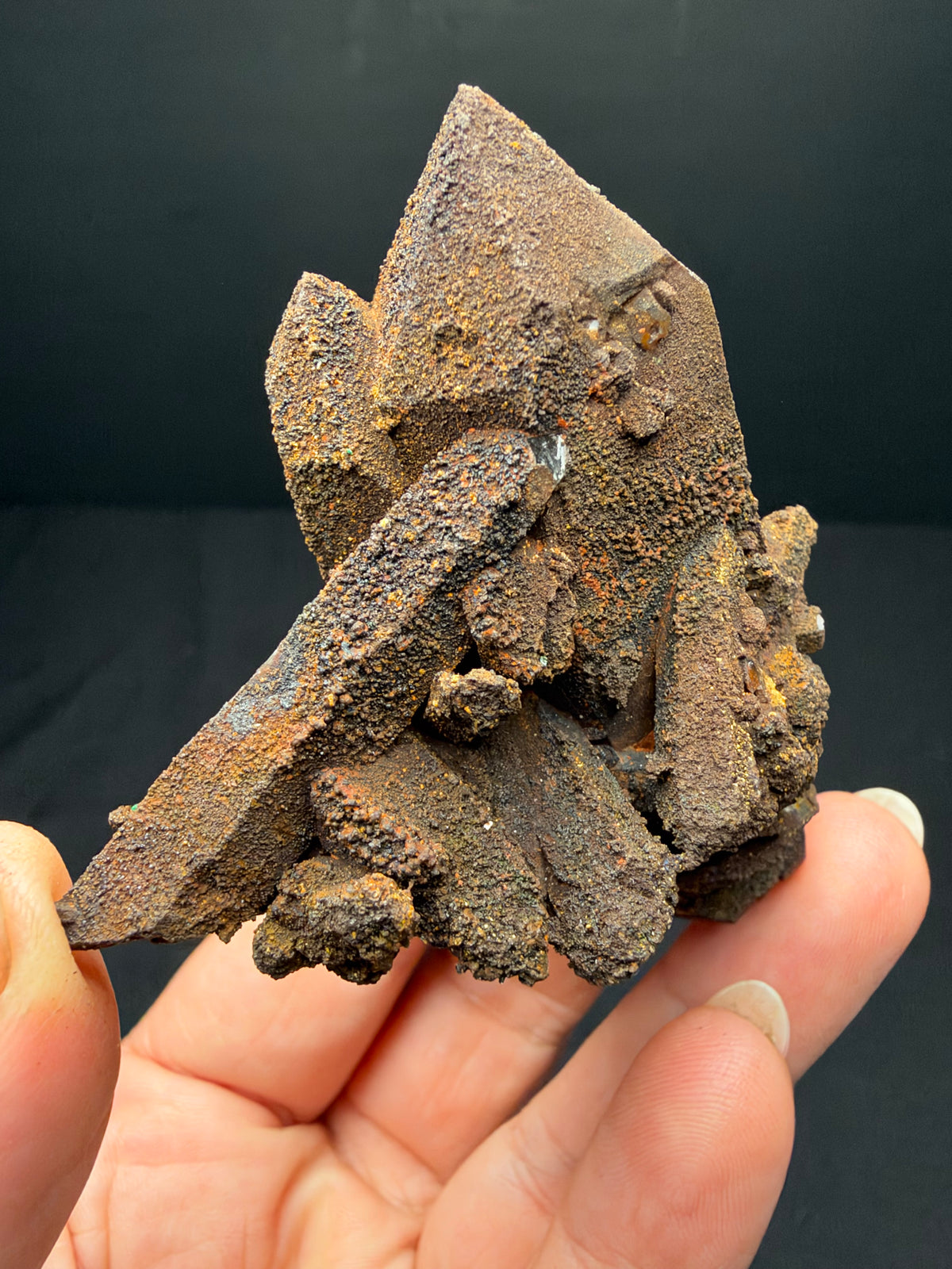 Quartz with Goethite & Secondary Copper Minerals, M'Sissia, Morocco