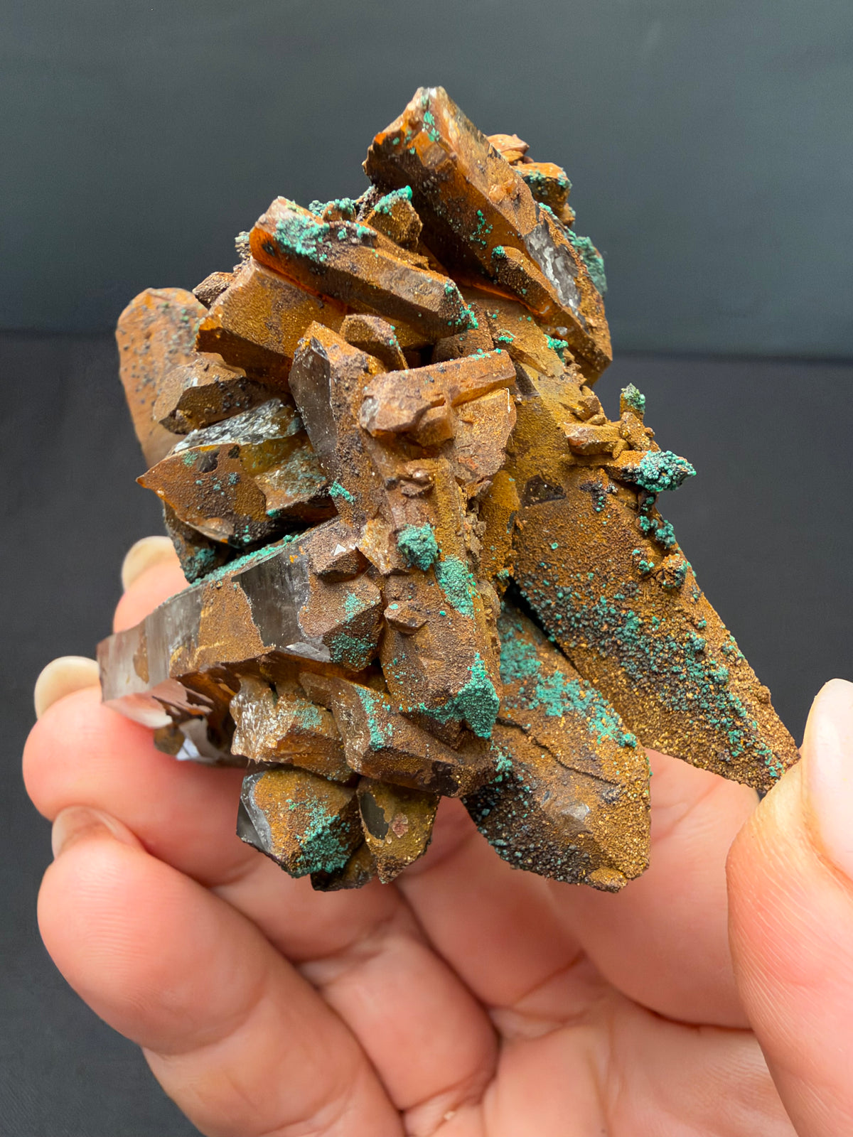 Quartz with Goethite & Secondary Copper Minerals, M'Sissia, Morocco