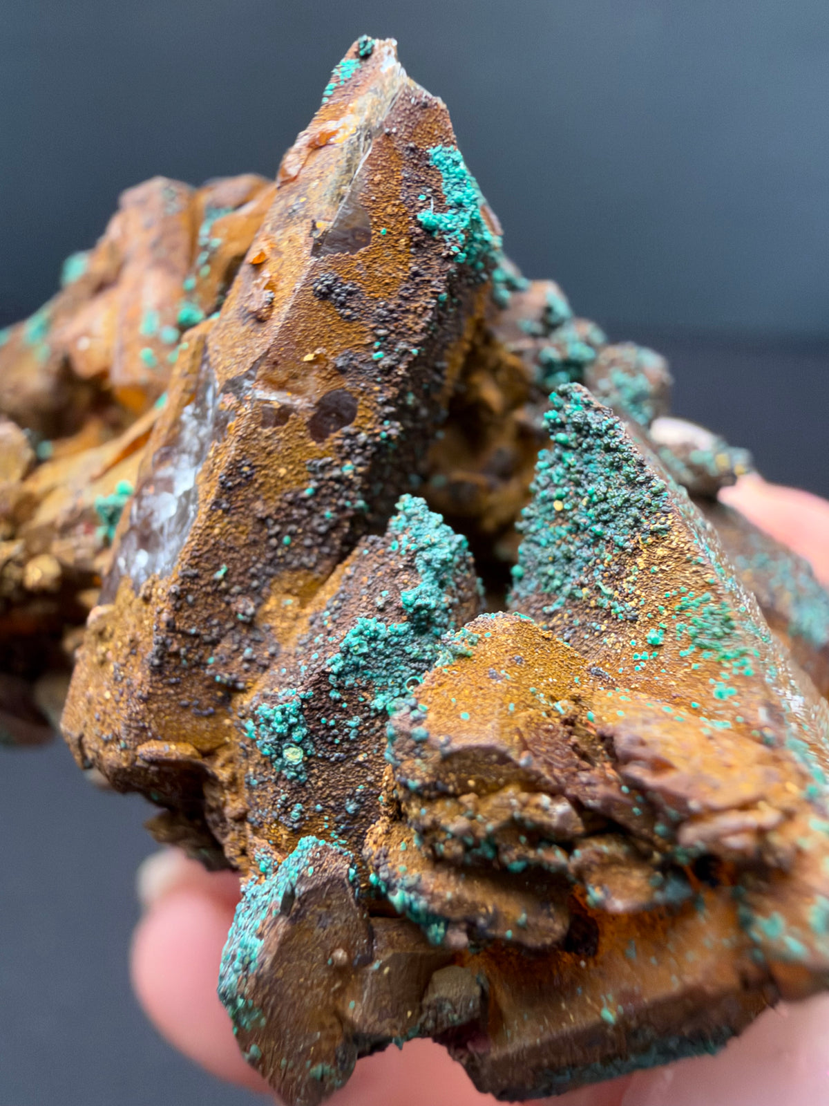 Quartz with Goethite & Secondary Copper Minerals, M'Sissia, Morocco
