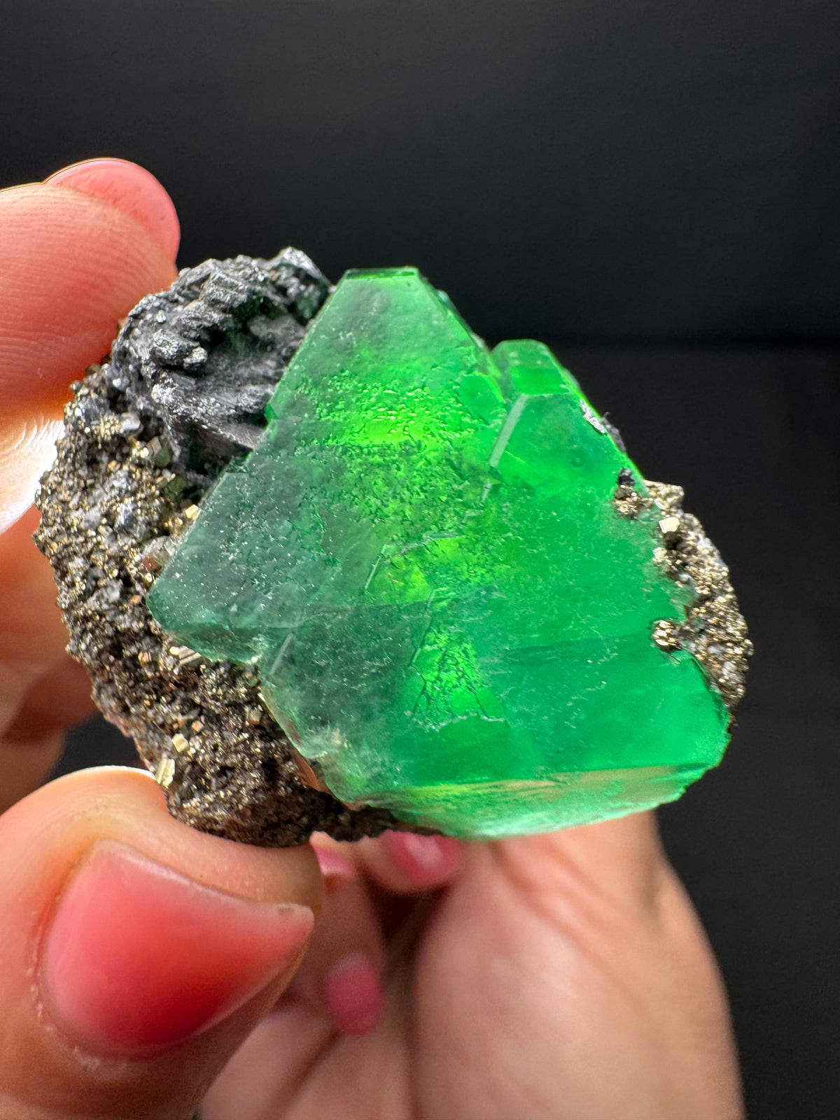 Fluorite with Geocronite-Jordanite, Pyrite, Milpo Mine, Peru