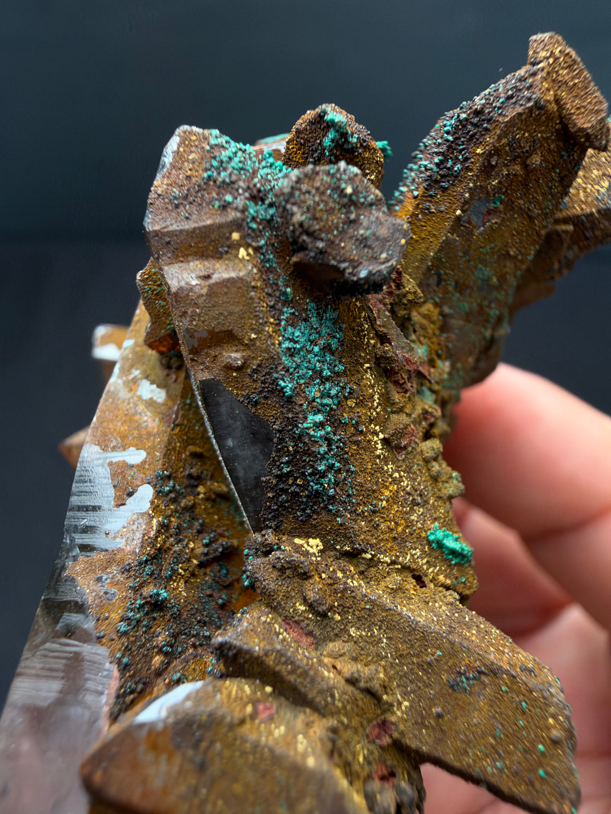Quartz with Goethite & Secondary Copper Minerals, M'Sissia, Morocco