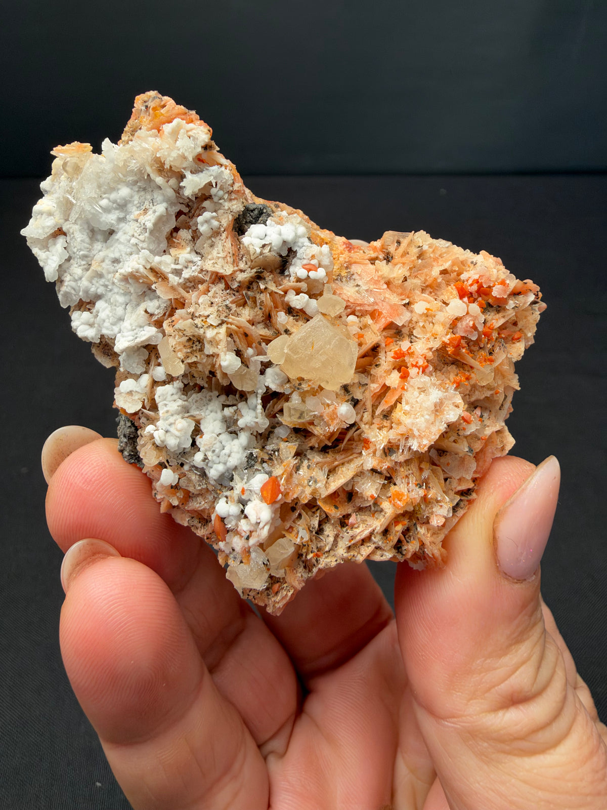 Baryte, Wulfenite, Fluorite & Chalcedony, Mibladen, Morocco
