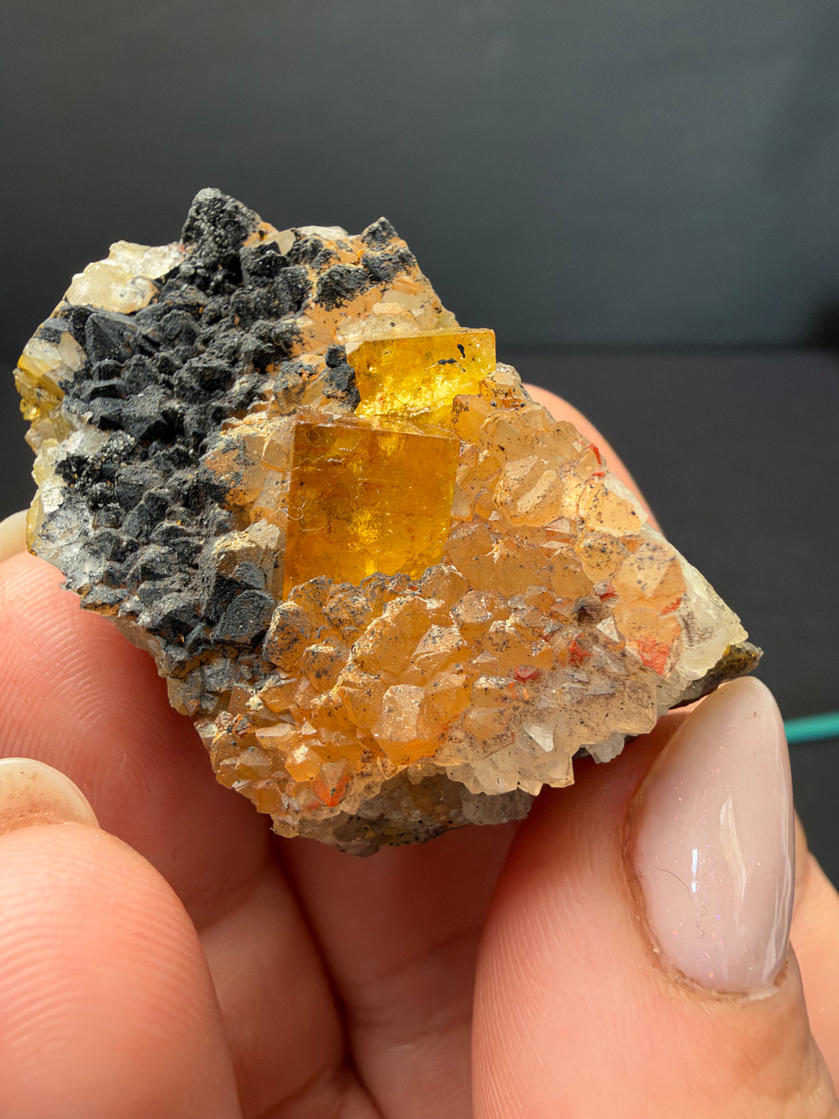 Fluorite with Quartz & Goethite, Sidi Said, Morocco