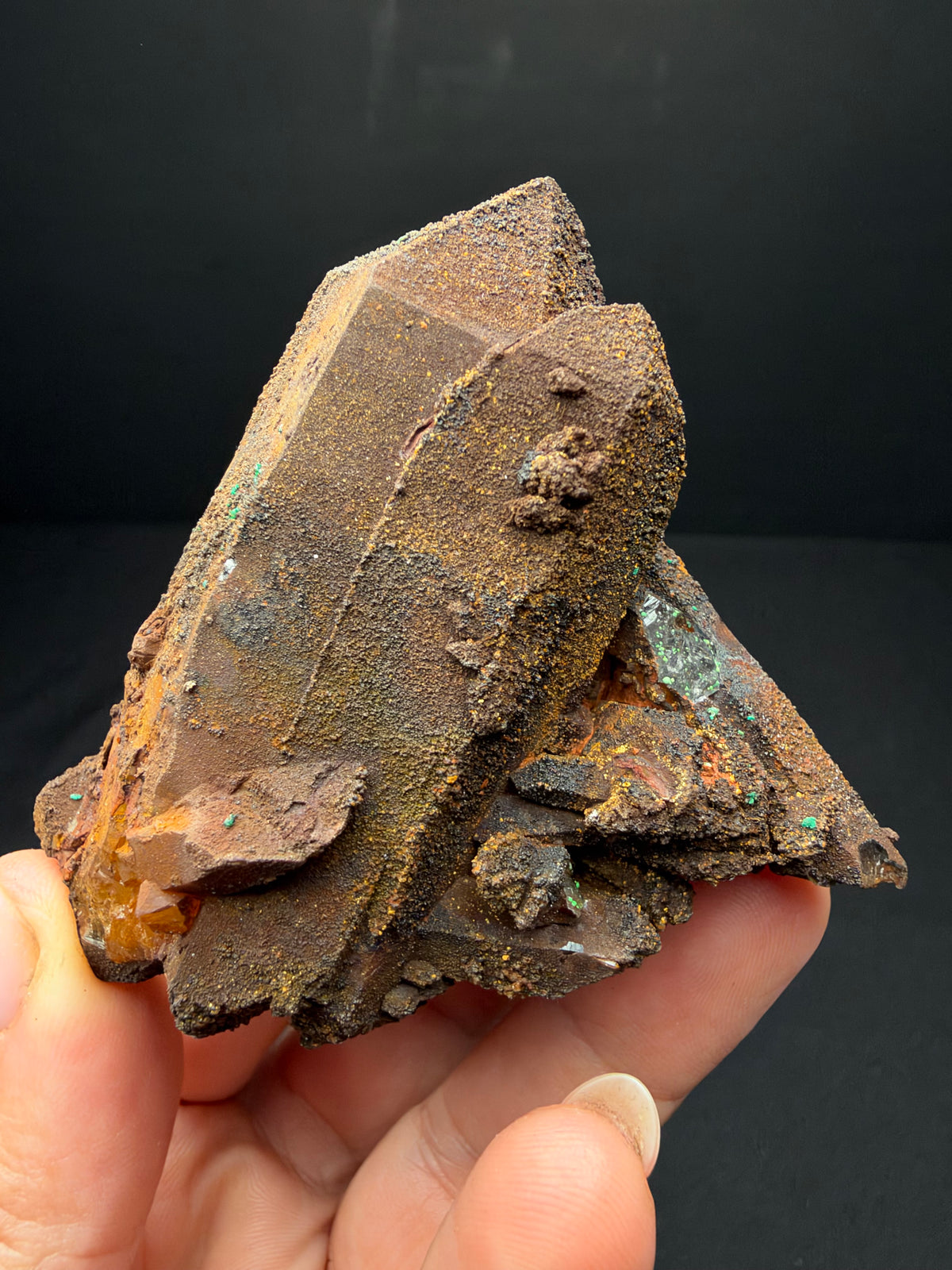 Quartz with Goethite & Secondary Copper Minerals, M'Sissia, Morocco