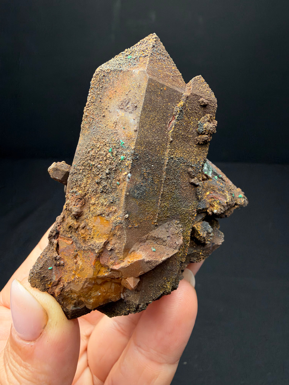 Quartz with Goethite & Secondary Copper Minerals, M'Sissia, Morocco