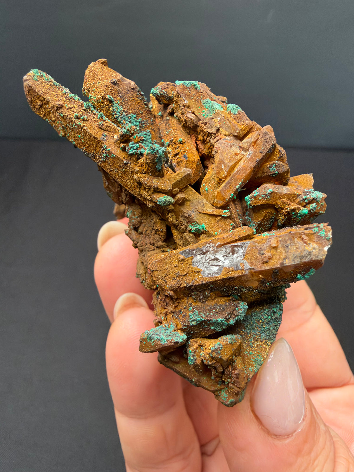 Quartz with Goethite & Secondary Copper Minerals, M'Sissia, Morocco