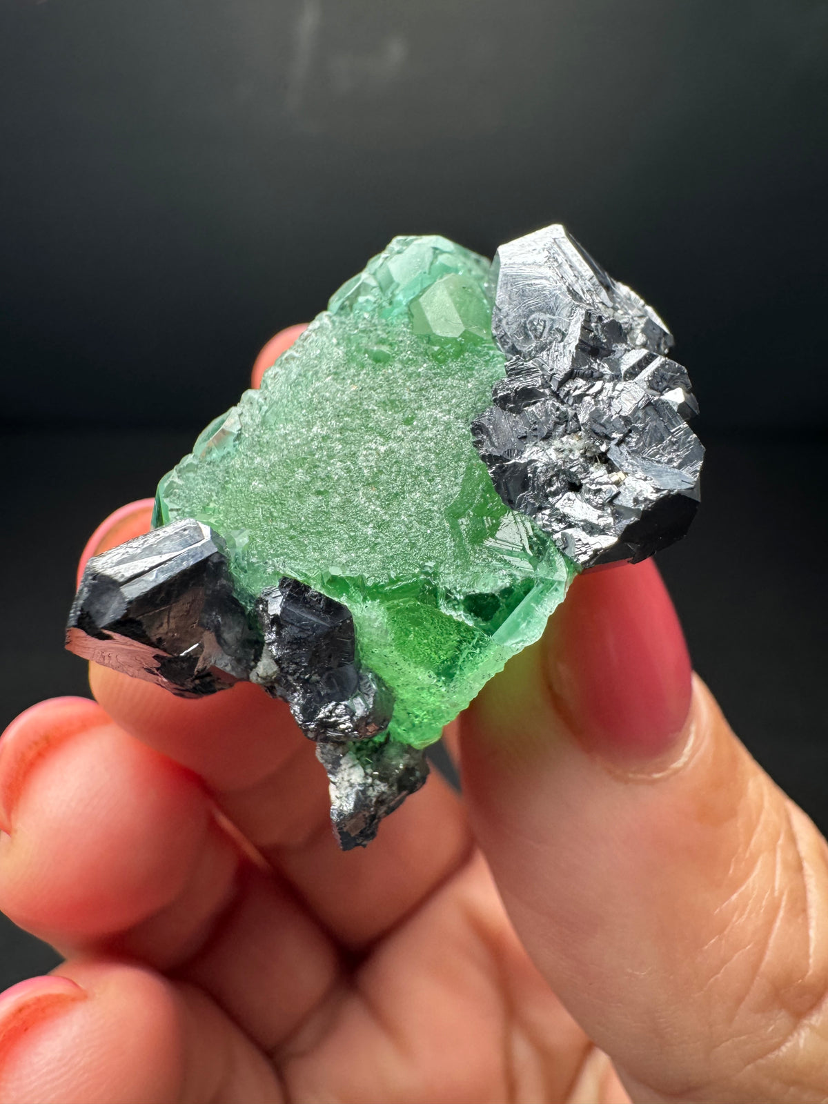 Fluorite with Geocronite-Jordanite, Milpo Mine, Peru