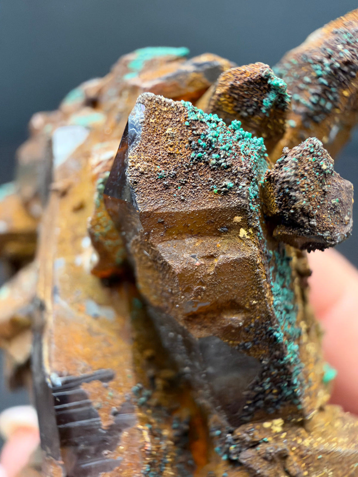 Quartz with Goethite & Secondary Copper Minerals, M'Sissia, Morocco