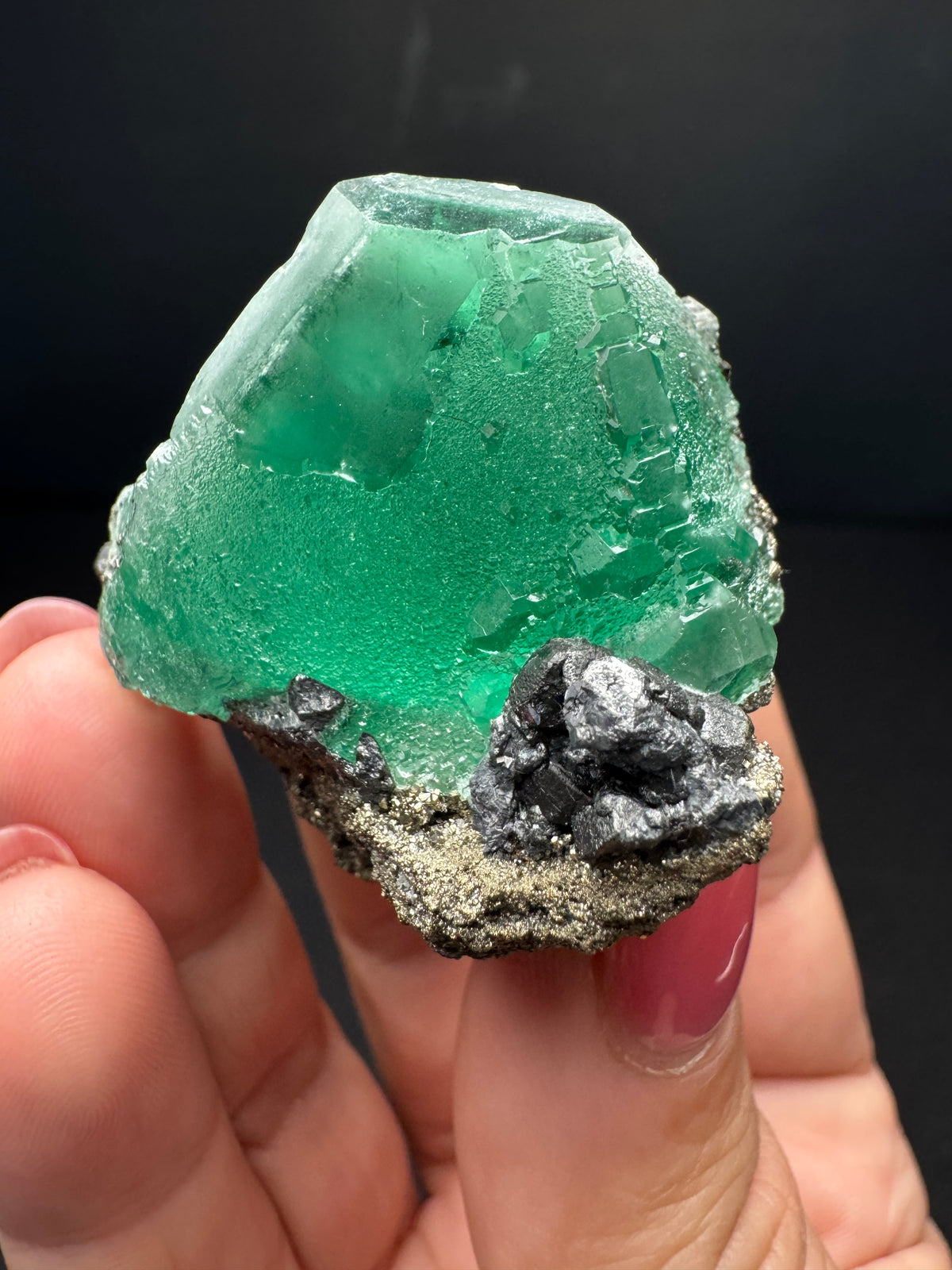 Fluorite with Pyrite, Geocronite-Jordanite, Milpo Mine, Peru