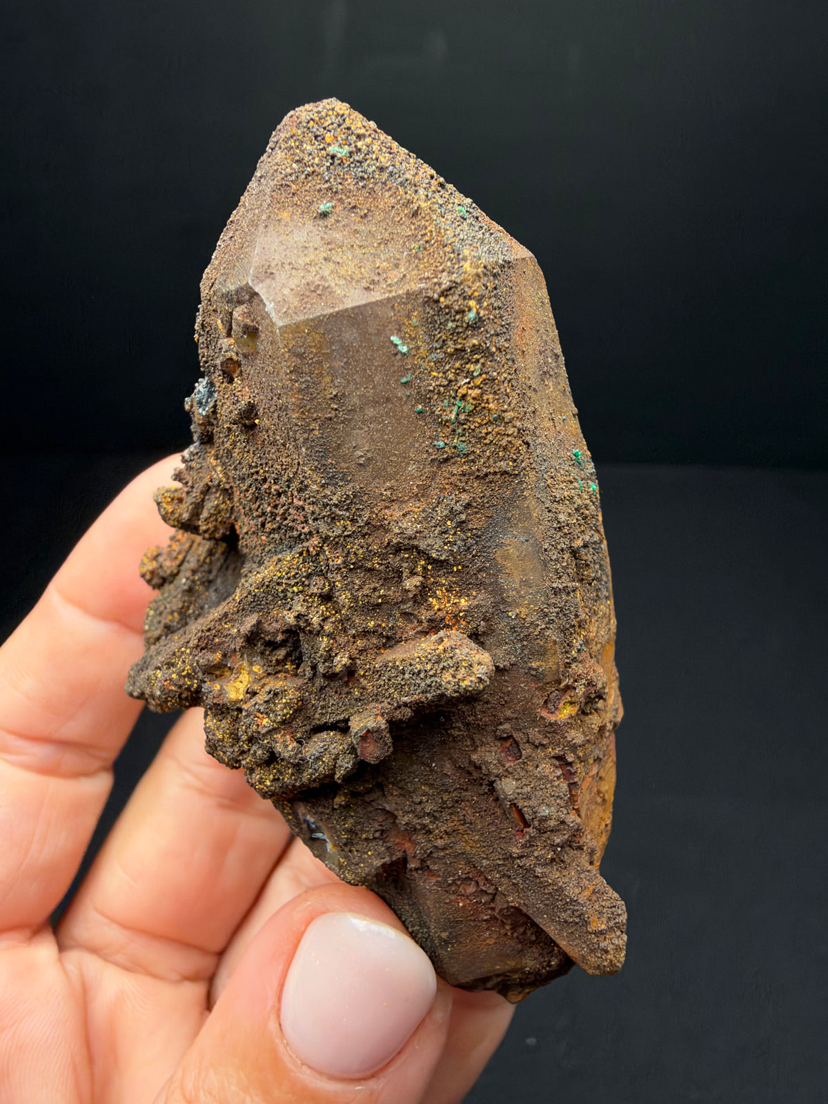 Quartz with Goethite & Secondary Copper Minerals, M'Sissia, Morocco