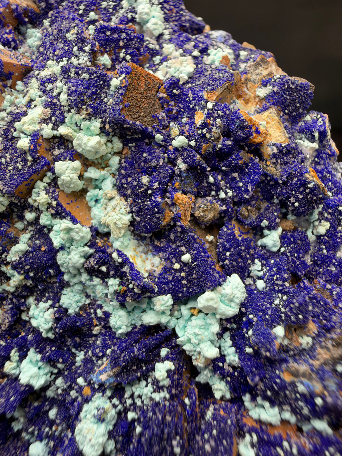Azurite, Malachite & Secondary Copper Minerals on Fluorite & Barite, Sidi Ayed, Morocco