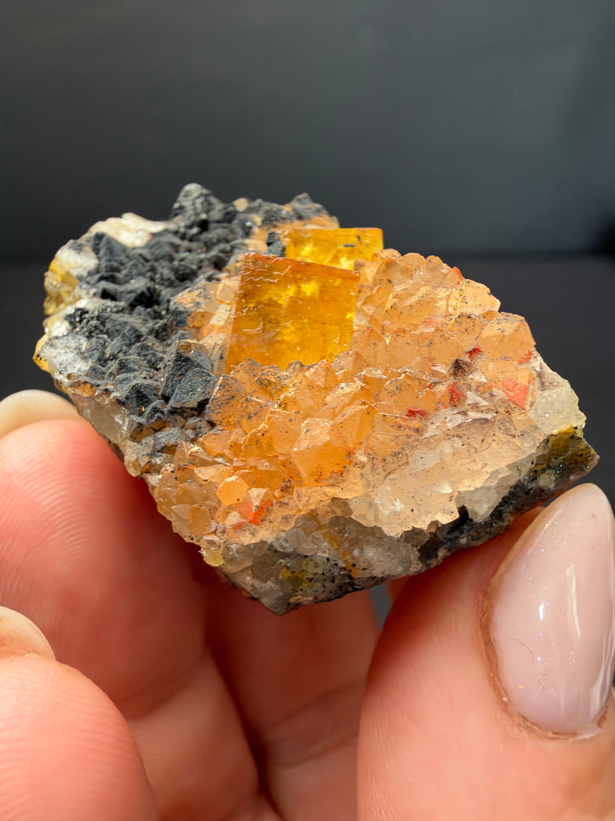 Fluorite with Quartz & Goethite, Sidi Said, Morocco
