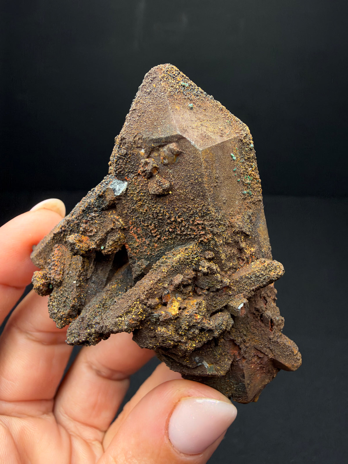 Quartz with Goethite & Secondary Copper Minerals, M'Sissia, Morocco
