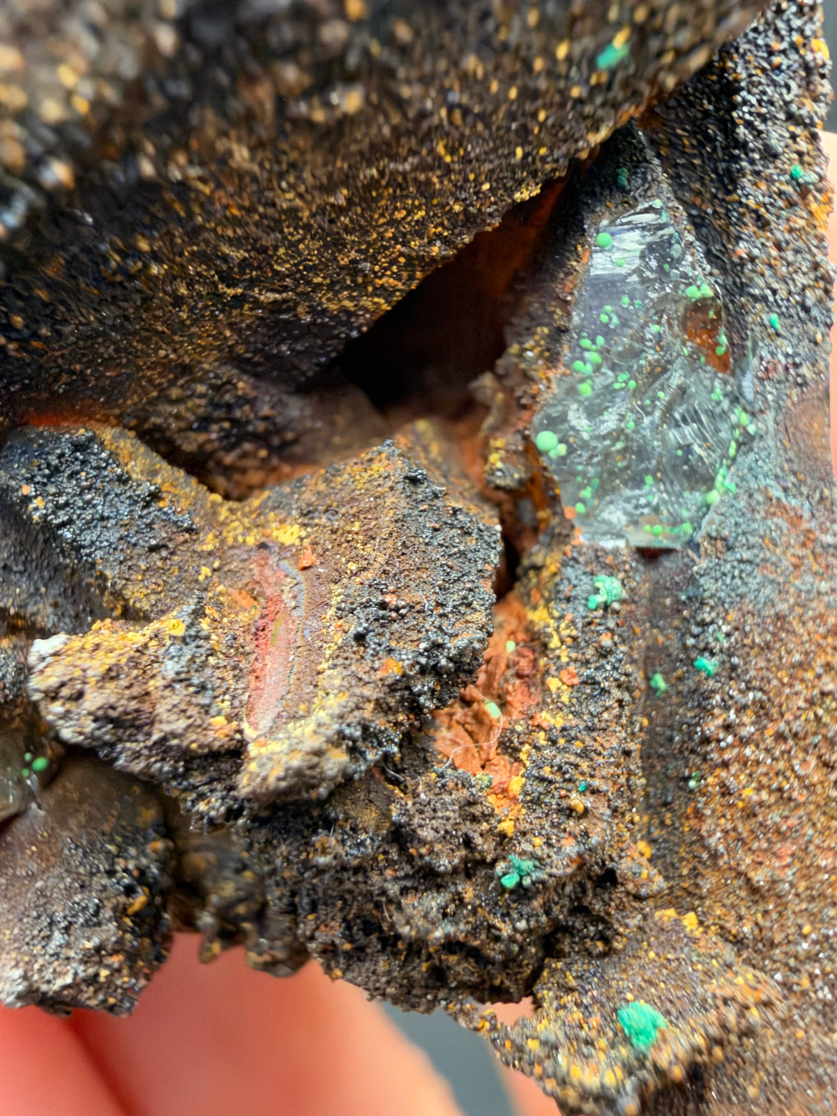 Quartz with Goethite & Secondary Copper Minerals, M'Sissia, Morocco
