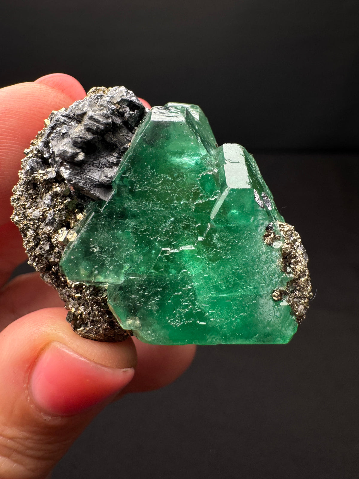 Fluorite with Geocronite-Jordanite, Pyrite, Milpo Mine, Peru
