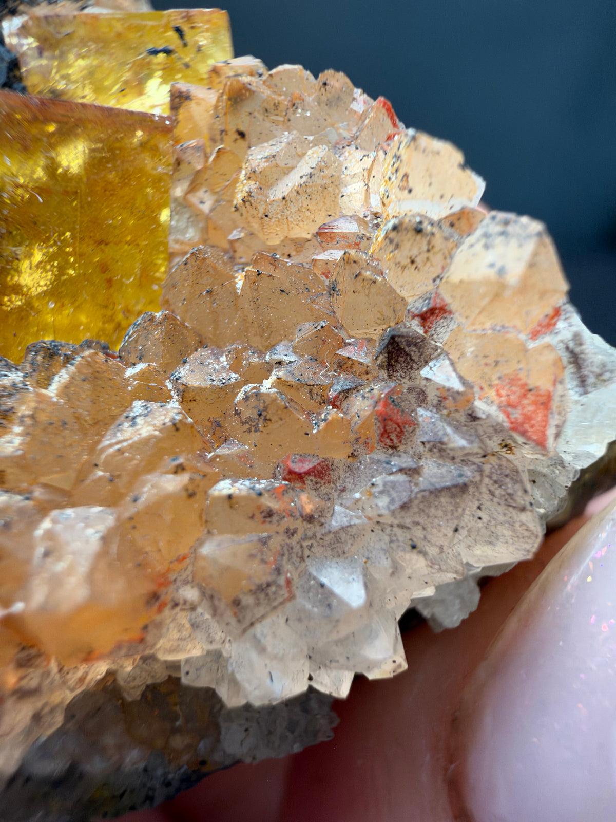 Fluorite with Quartz & Goethite, Sidi Said, Morocco