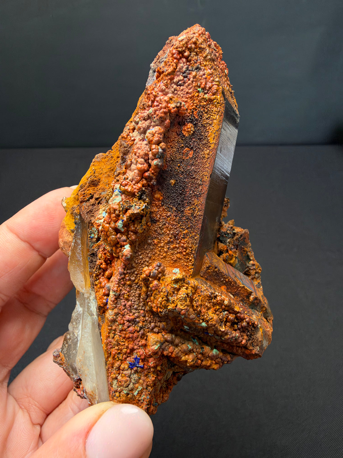 Quartz with Goethite & Secondary Copper Minerals, M'Sissia, Morocco