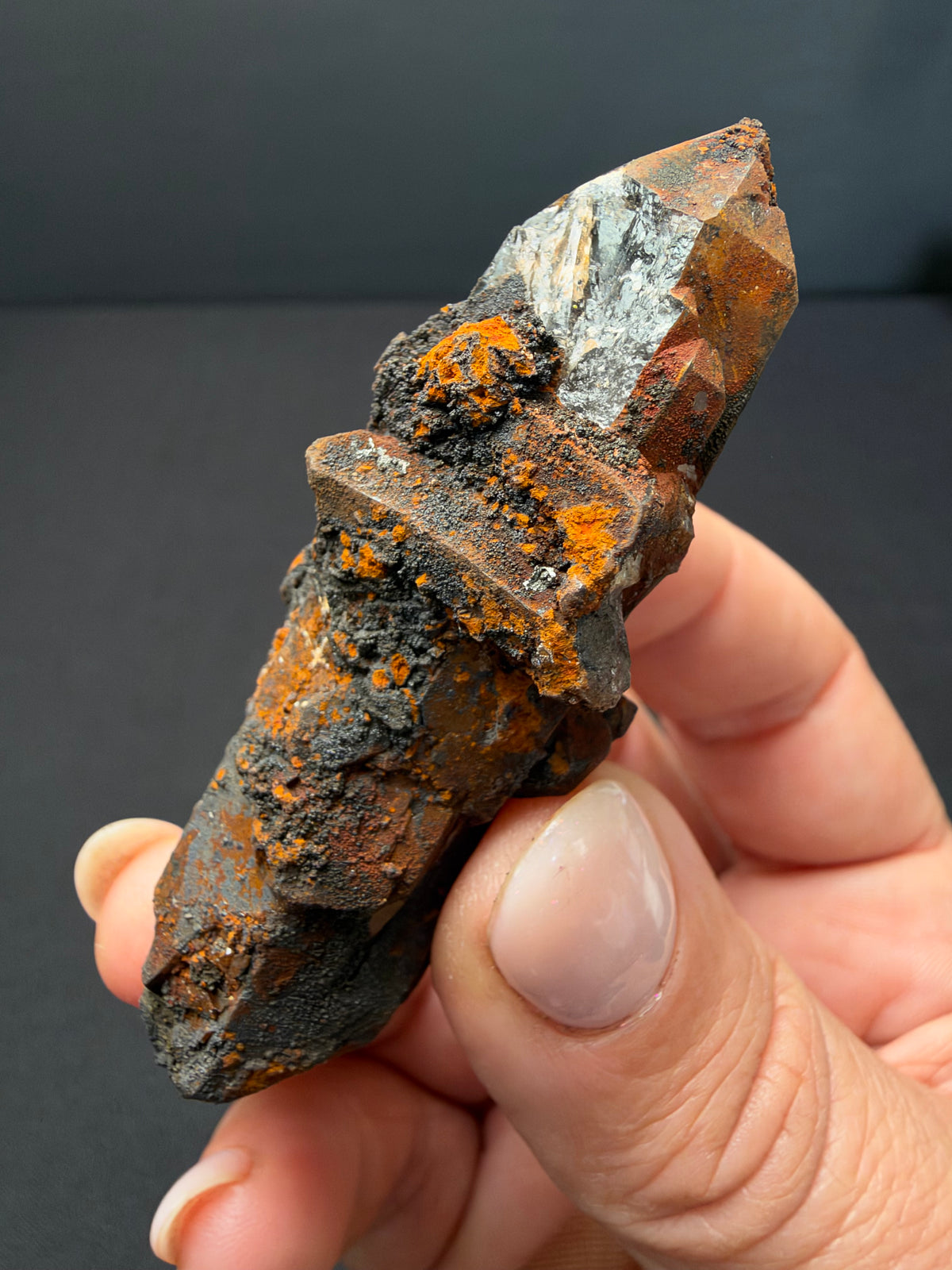 Quartz with Goethite & Secondary Copper Minerals, M'Sissia, Morocco