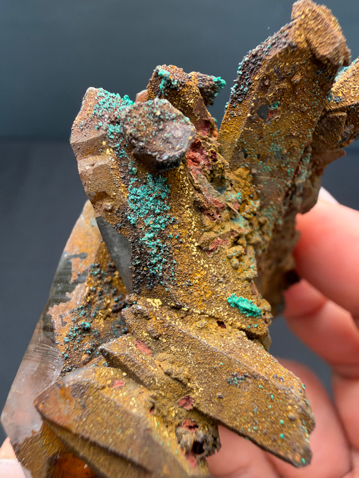 Quartz with Goethite & Secondary Copper Minerals, M'Sissia, Morocco